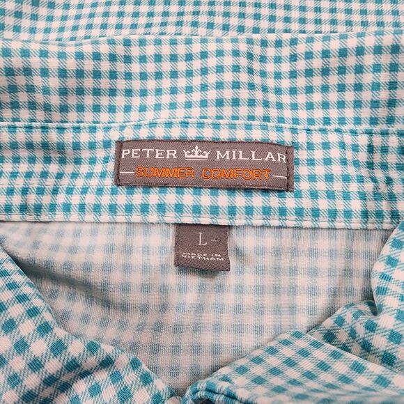 Peter Millar Summer Comfort Men's Green White Check Polo TPC Las Vegas Size L - Picture 6 of 12